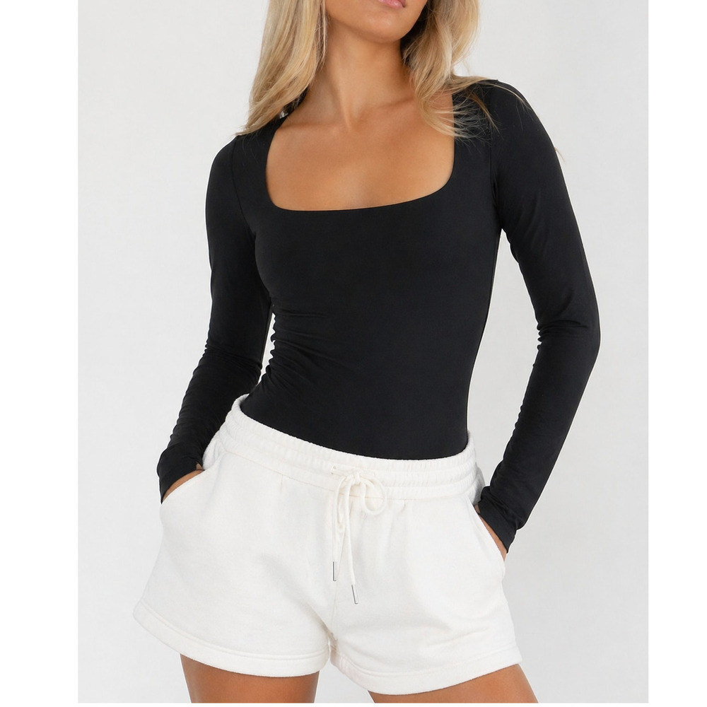 NWOT HYZ Square Neck Long Sleeve Bodysuit Black Size M